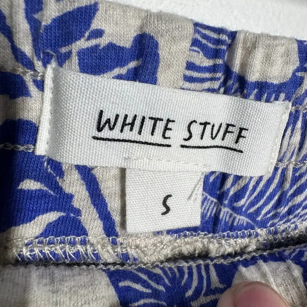 White Stuff Organic Cotton Natural Trina Cropped Jersey‎ PJ Bottoms Women S Blue